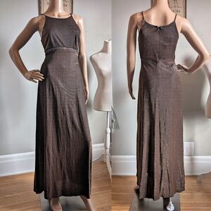 Vintage 90s Cache Metallic Maxi Dress Prom Gown Rhinestone Whimsygoth Size 7